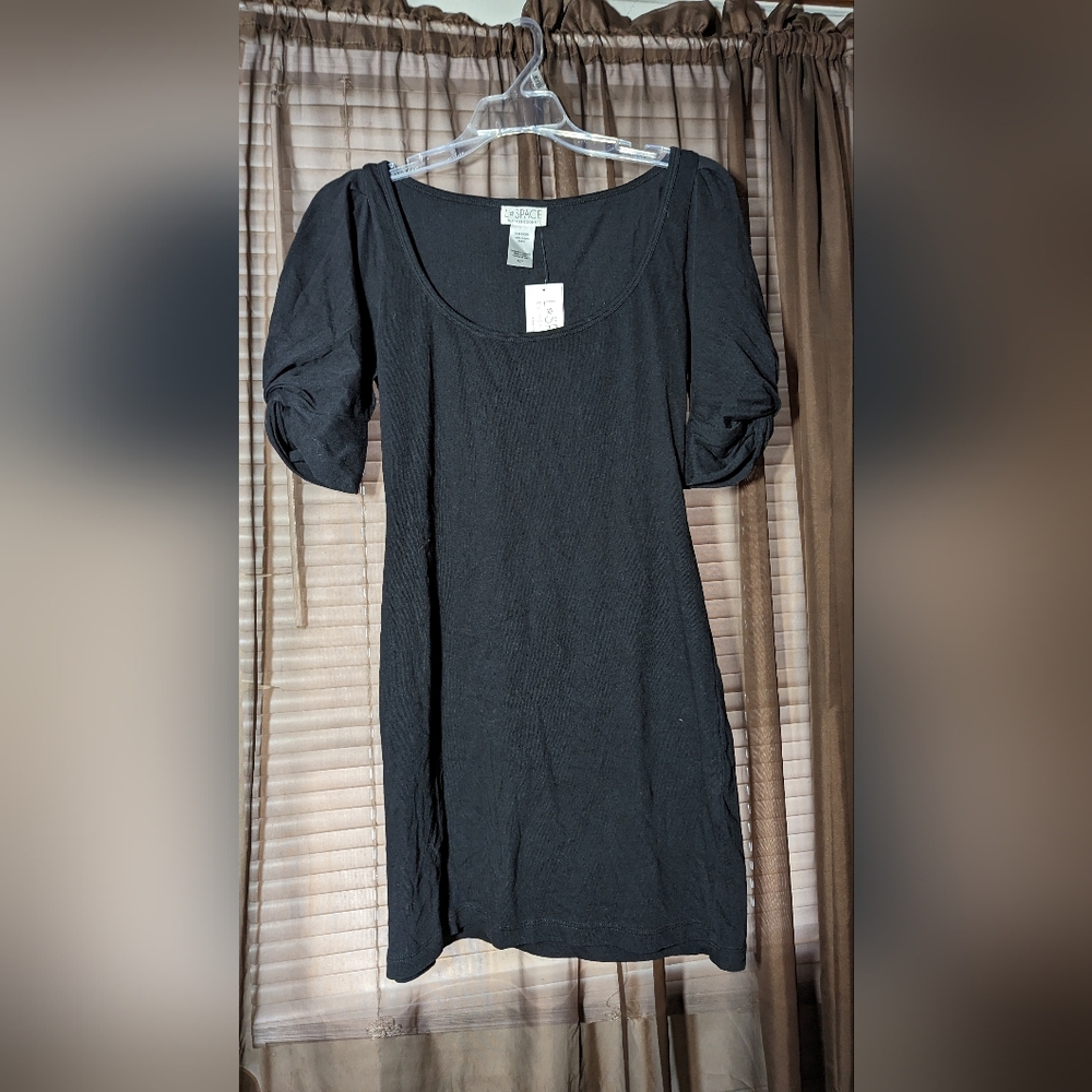 NWT L*Space Revolve Dress Small Black With Puff Sleeve Melrose Scoop Neck